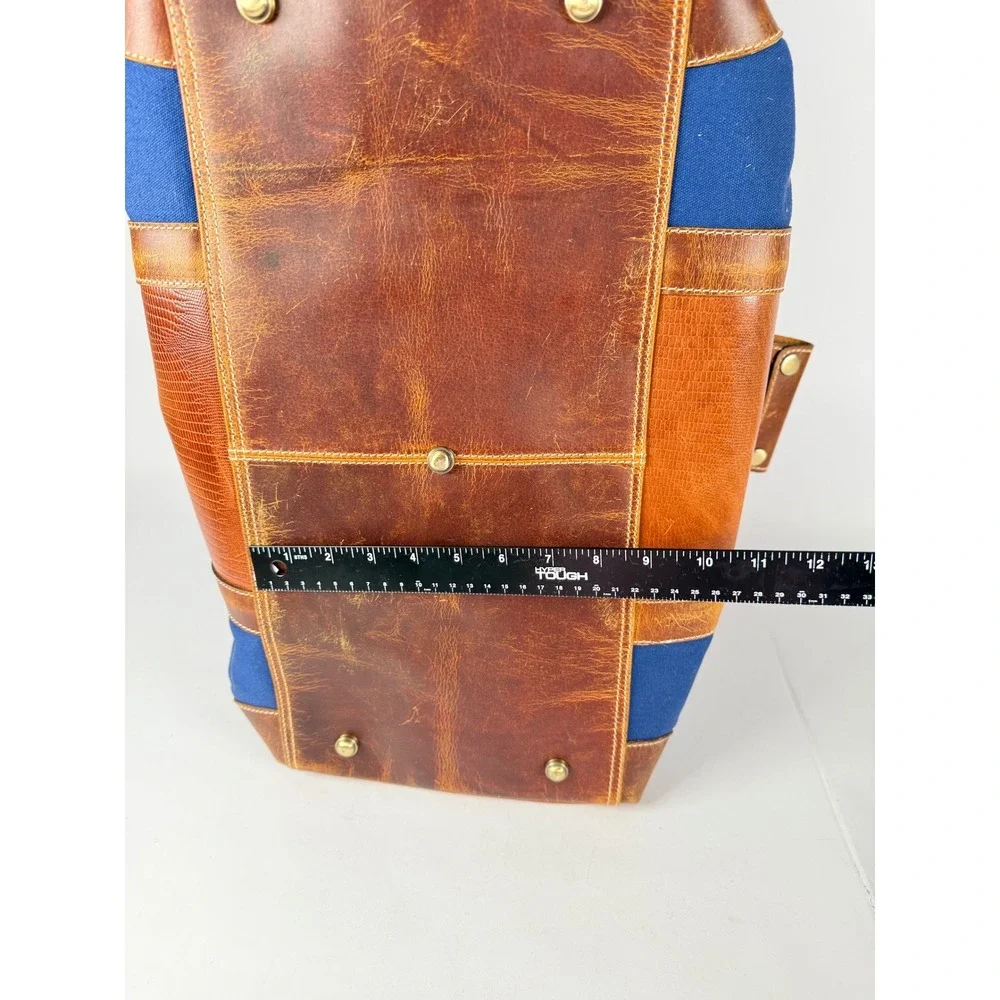F.H. Wadsworth NYC Canvas Leather Duffle Bag Navy Blue Lizard Embossed Travel